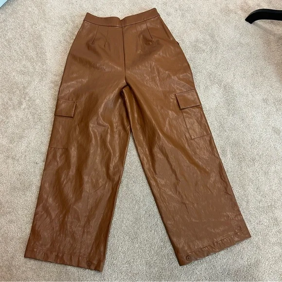 Anthropologie Twentysixhundred Brown faux leather cargo utility wide leg pants - Picture 8 of 17